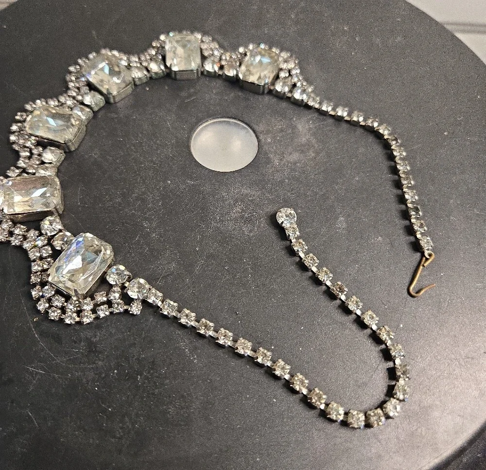 Vintage Crystal Icy Statement Necklace Silver Clear Rhinestone Collar